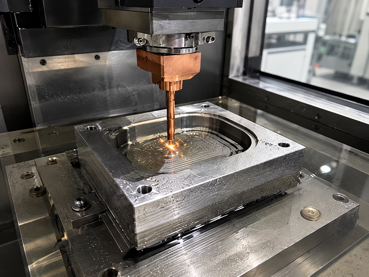 A close view of a mold machining operation